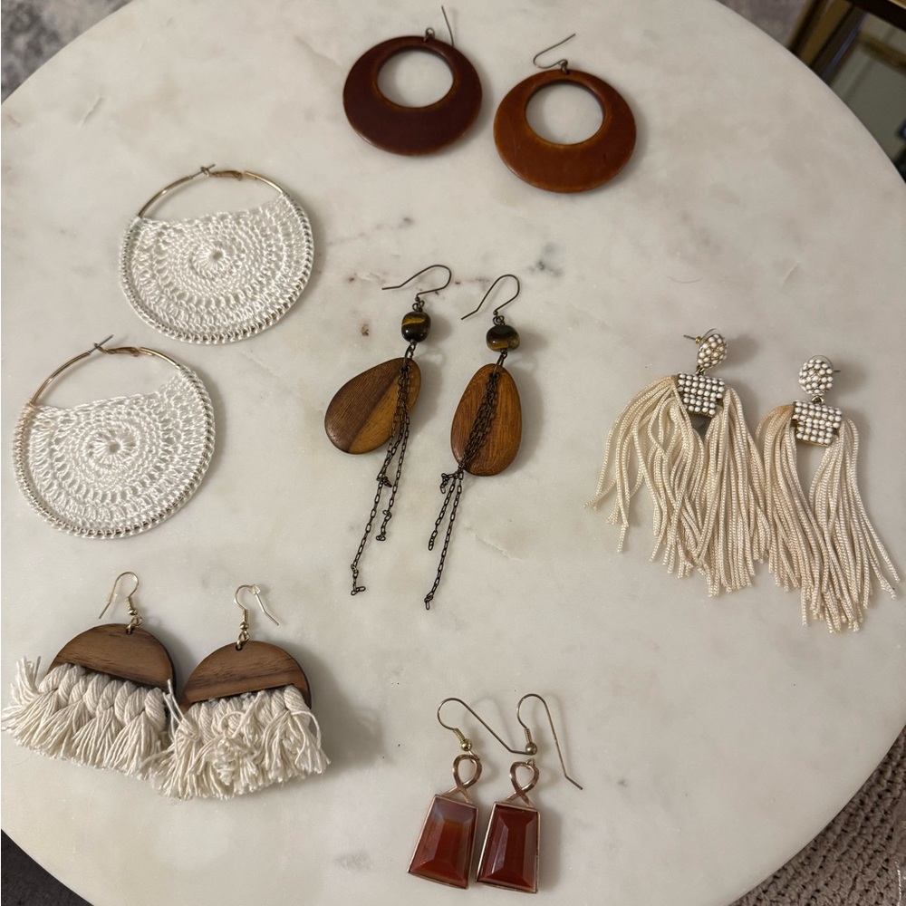 Elegant Brown and White Earrings Set of 6